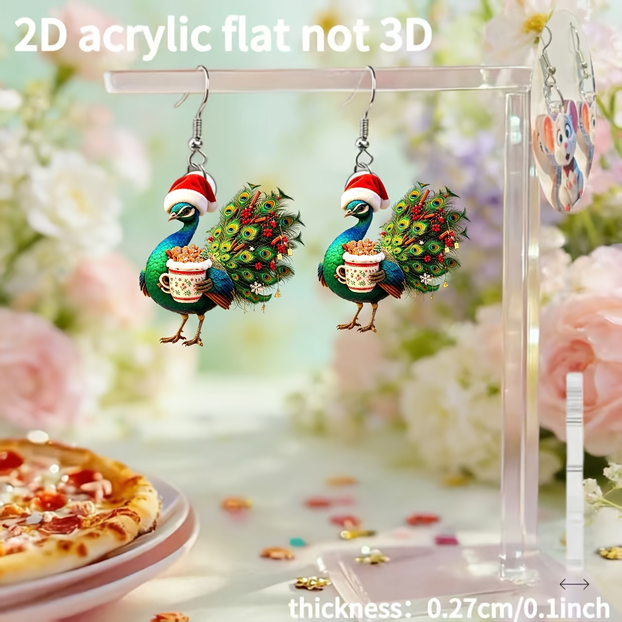 Women's Christmas Peacock 2D Acrylic Earring Ornament