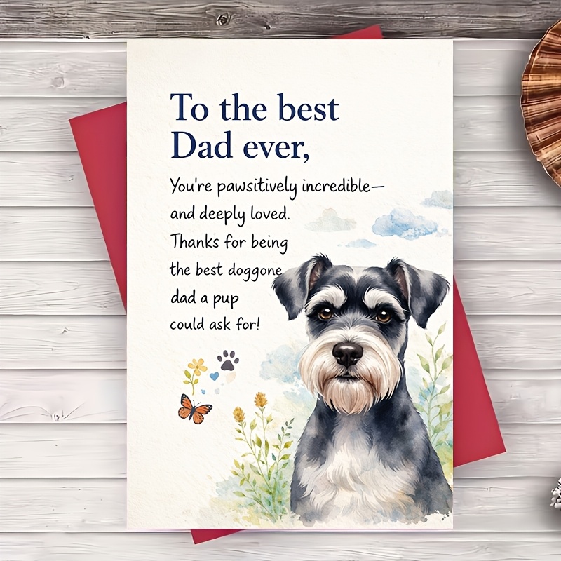 TEMU 1 Greeting Card + 1 Envelope Dog Dad Fathers Day Greeting Card Cute Schnauzer Watercolor For Husband Boyfriend Father From Pet Lovers Birthday