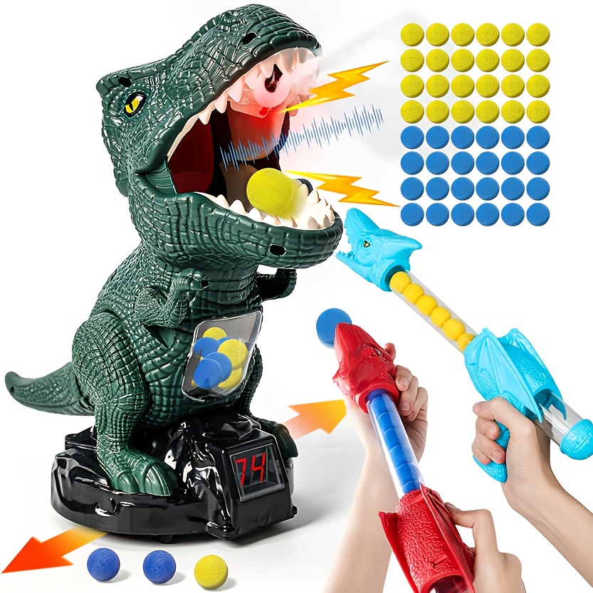 TEMU Portable Dinosaur Shooting Games Featuring A Triceratops, Complete With 2 Toy Guns, 48 Balls, And An Lcd Score , Suitable For Boys And Girls,