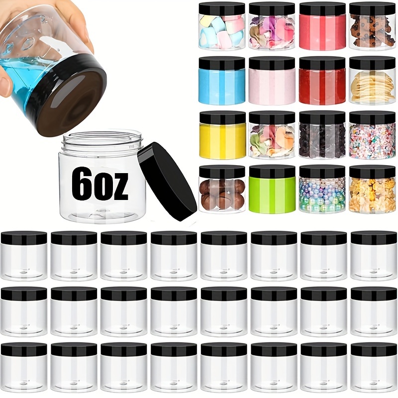 

12 bocaux en plastique de 6 oz couvercles noirs, contenants en PET épais BPA , épices, café, noix, , biscuits, fruits , , assaisonnements, de lotion cosmétique rechargeables et les organisateurs de .