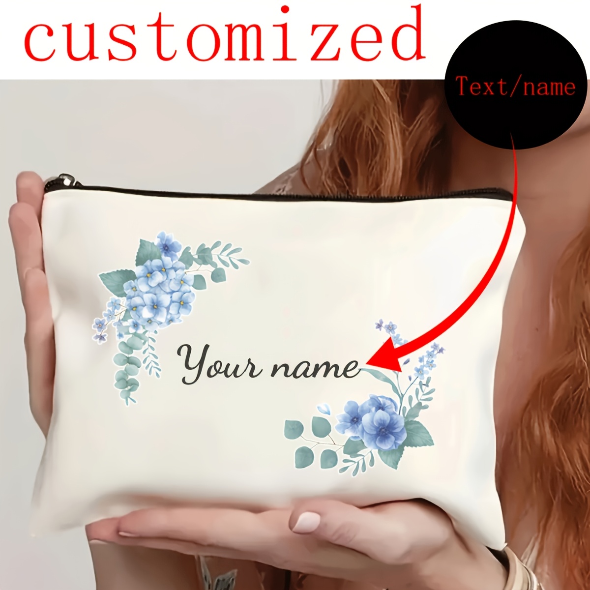 customizable floral makeup bag zipper closure personalized Temu