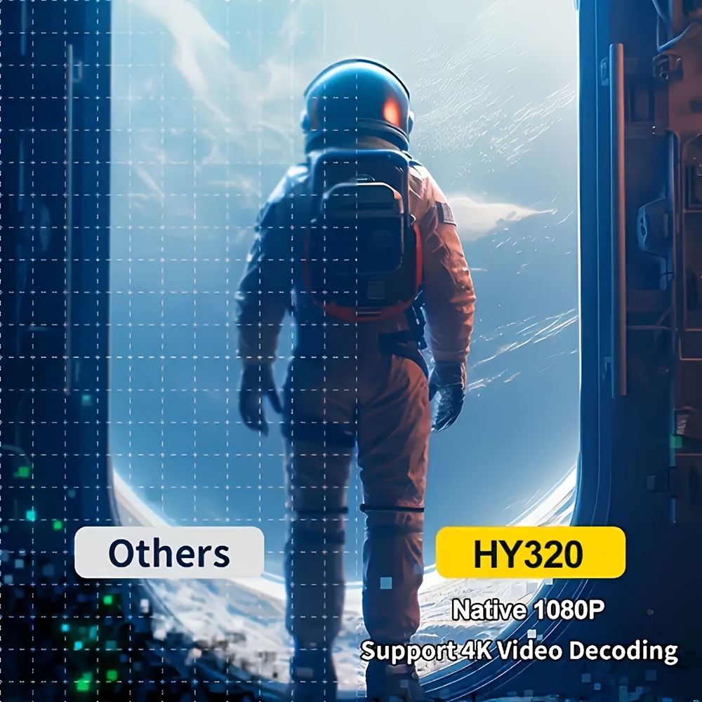 Подобреният Hy320Mini проектор за 2026 година разполага с Android 11, поддържа 4K, играе локални 1080P видеоклипове, има яркост от 300 лумена, идва с Wifi 6 и BT5.0, включва вградени говорители, има 180° регулируема стойка и е съвместим с телефони.