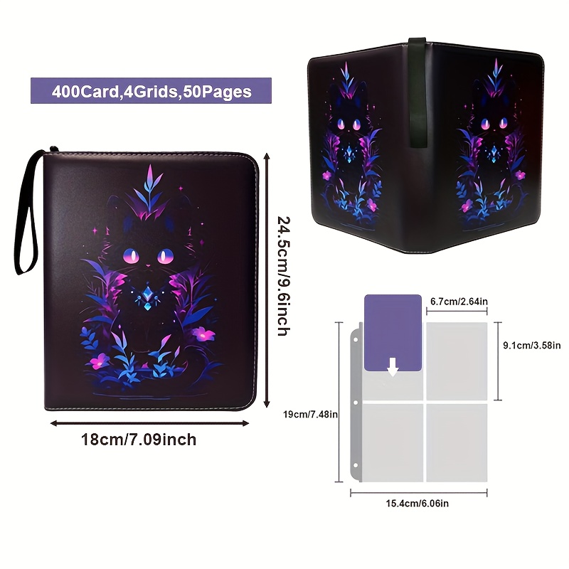 Image of Features A 400/900 Pocket Premium Pu Zippered Binder Album, Equipped With 50 Detachable Double-sided Pages For Storing Collector Cards, Suitable For Mtg, Tcg, Sports, And Game Cards