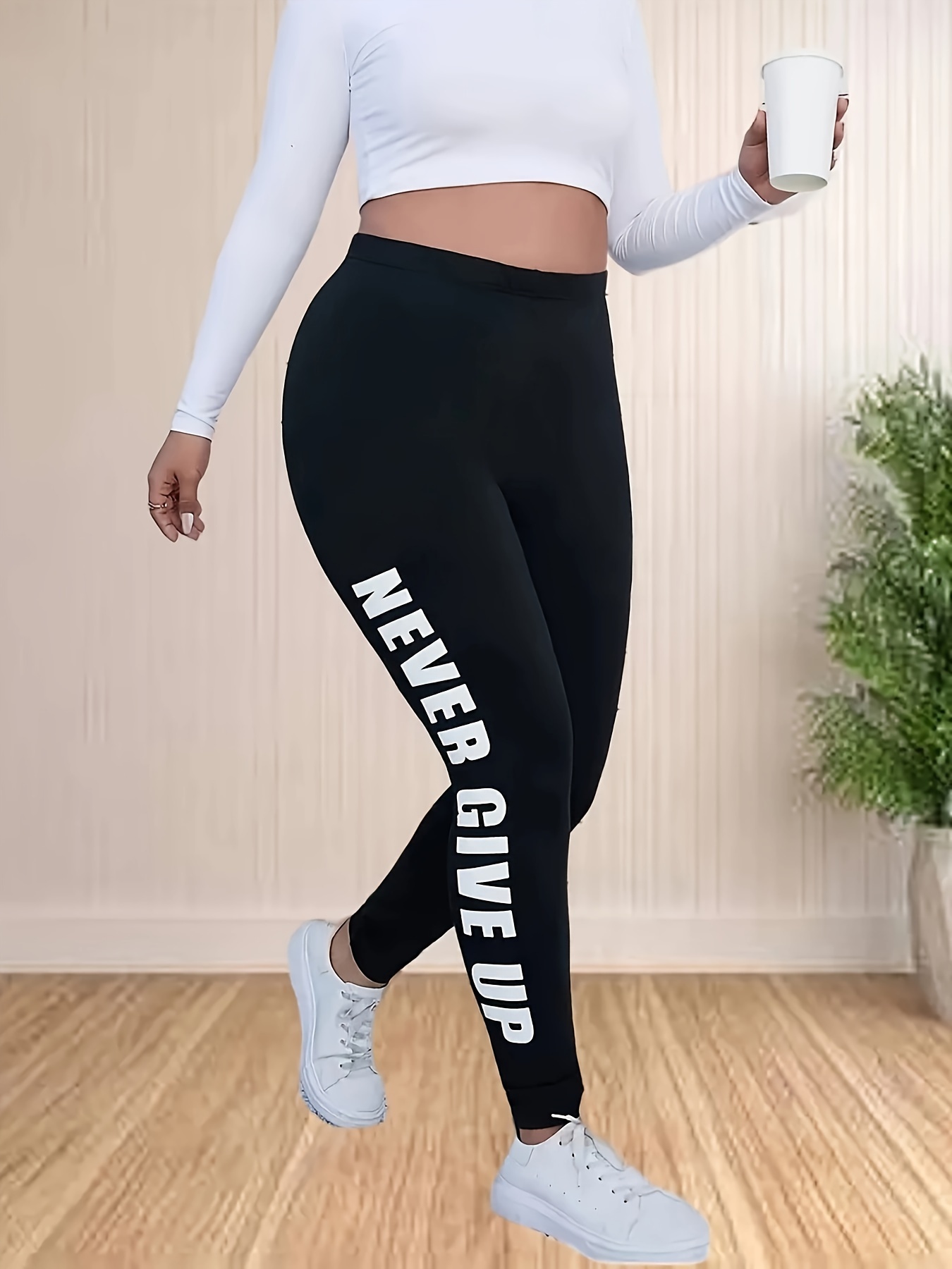 plus size never give print skinny leggings casual high waist