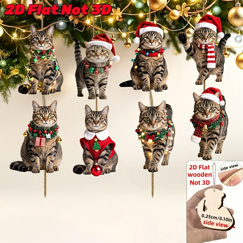 TEMU 2d Flat, 8pcs Christmas Series 8pcs Cute Christmas Hat Character Design Pattern, Wooden Pendant Holiday Pendant, Handmade Wooden Ornament Set -
