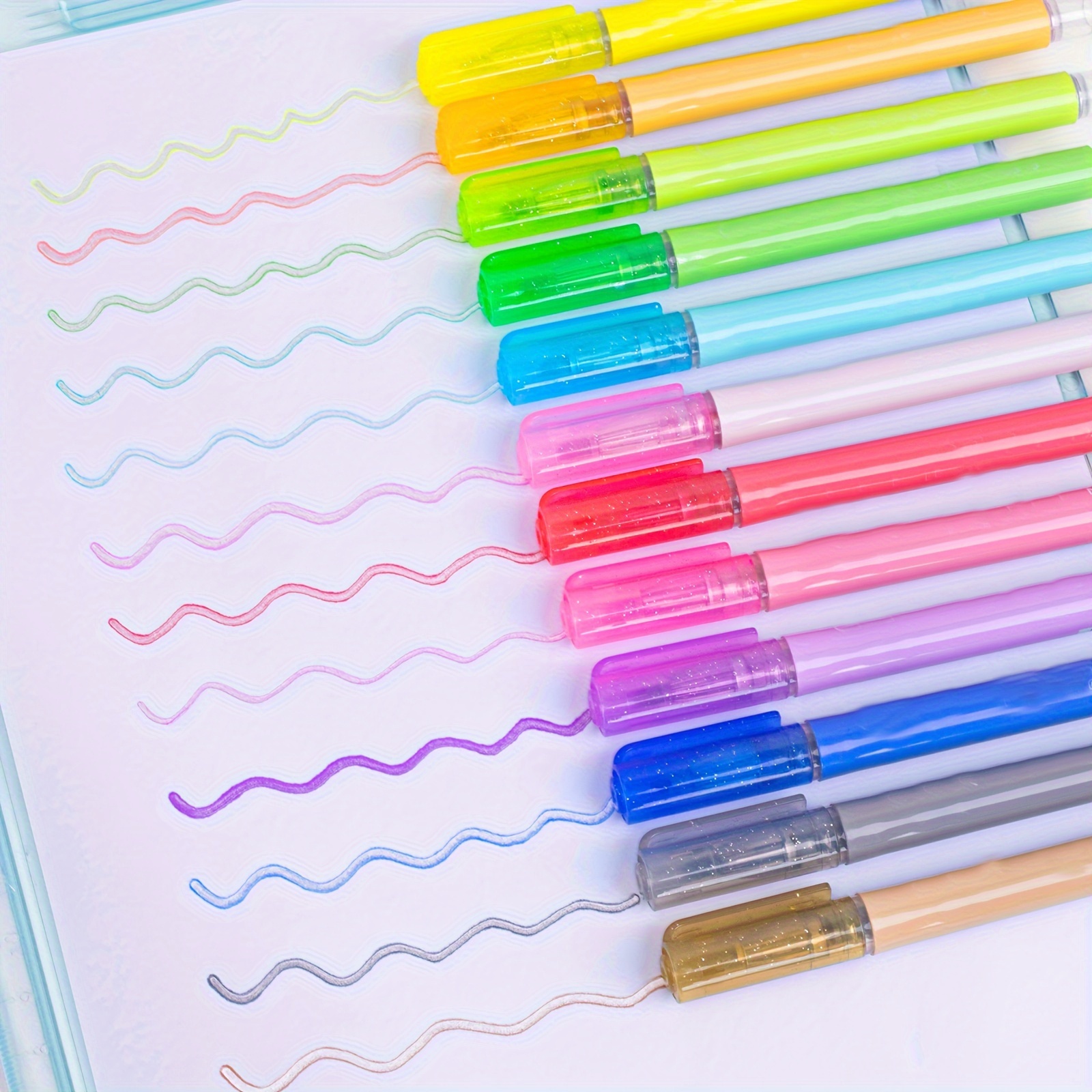 

12 Colors Metallic Markers - Glitter Drawing Pens For Diy, Crafts, Posters, And Greeting Cards - Color Pens