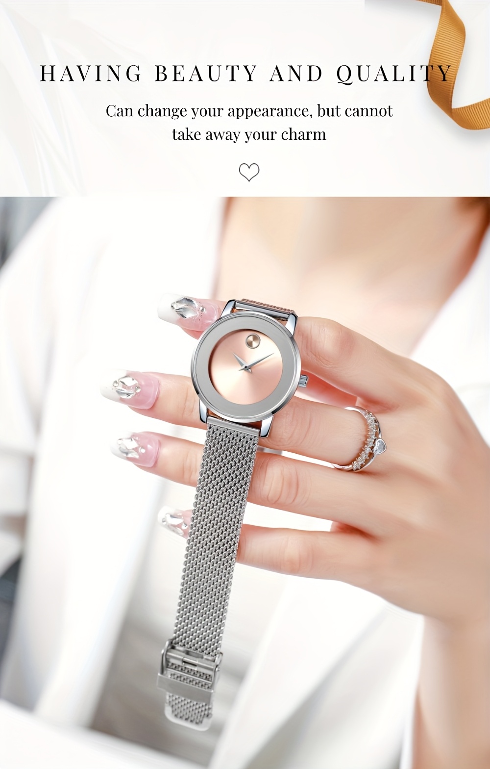 CHRONOS Women's Fashion Classic Versatile Watch, Stainless Steel Braided Strap Trendy No-Second-Hand Design, Exquisite Compact Light Luxury Party Quartz Watch, Business Travel Ladies Watch, Holiday Gift Watch, Elegant and Gorgeous Women's Wristwatch