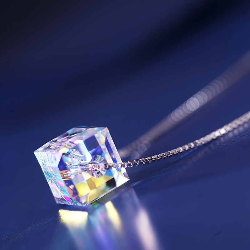 1pc Elegant Stainless Steel Chain Necklace With Cubic Pendants - Iridescent, Hypoallergenic, Perfect For Daily Wear Or Gifting, Summer Fashion Accessory, Jewelry For Women