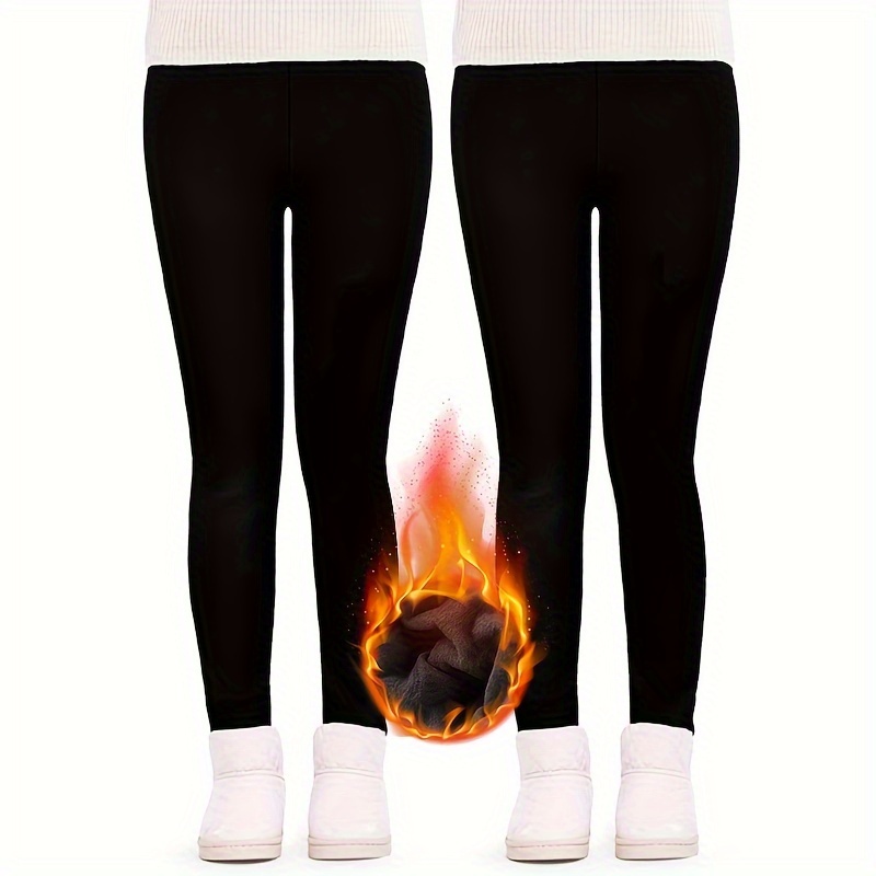 

2pcs/4pcs Leggings Doublés en pour Filles - Confortables et Chauds pour /Hiver, Mélange de Nylon de Couleur Unie