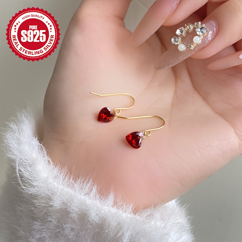 Women's 925 Silver Heart Ear Hooks with Zirconia Accents, Valentine's Gift