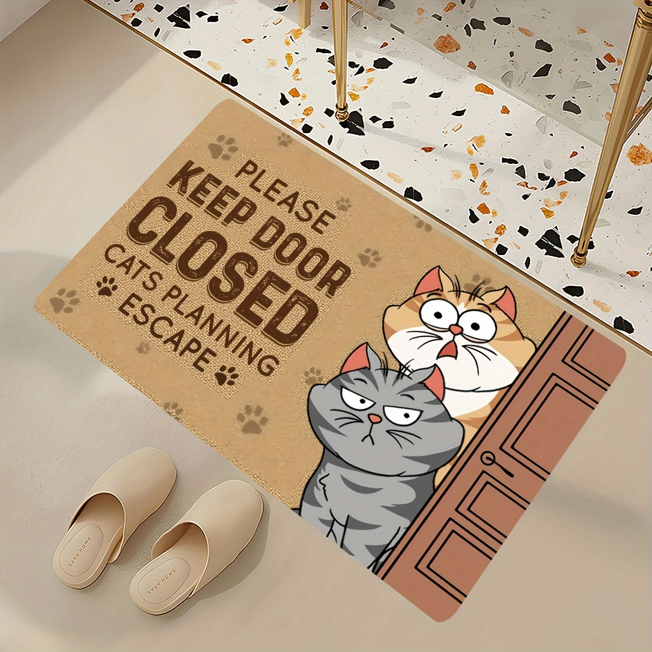 

1pc Cat Welcome Indoor Doormat - Anti-slip, Stain-resistant Polyester Mat With "please Door " Humor, Low Pile, Machine Washable For Home Decor