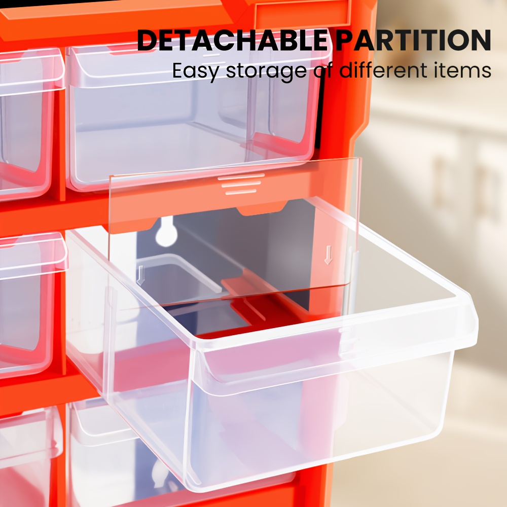   18 drawer plastic storage cabinet organizer wall mount or freestanding orange black sleek   for hardware crafts beads and tools durable  