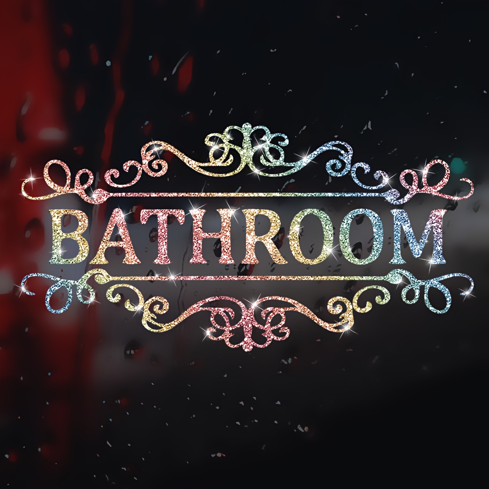 Image of Bathroom English Toilet Door Sticker, Sparkling Bathroom Door Decorative Sticker, Bathroom Door Decal, Bathroom Sign Wall Sticker