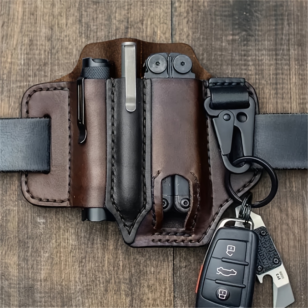 item picture multitool sheath for belt leather edc pocket organizer for   with pen holder key fob flashlight sheath edc leather pouch