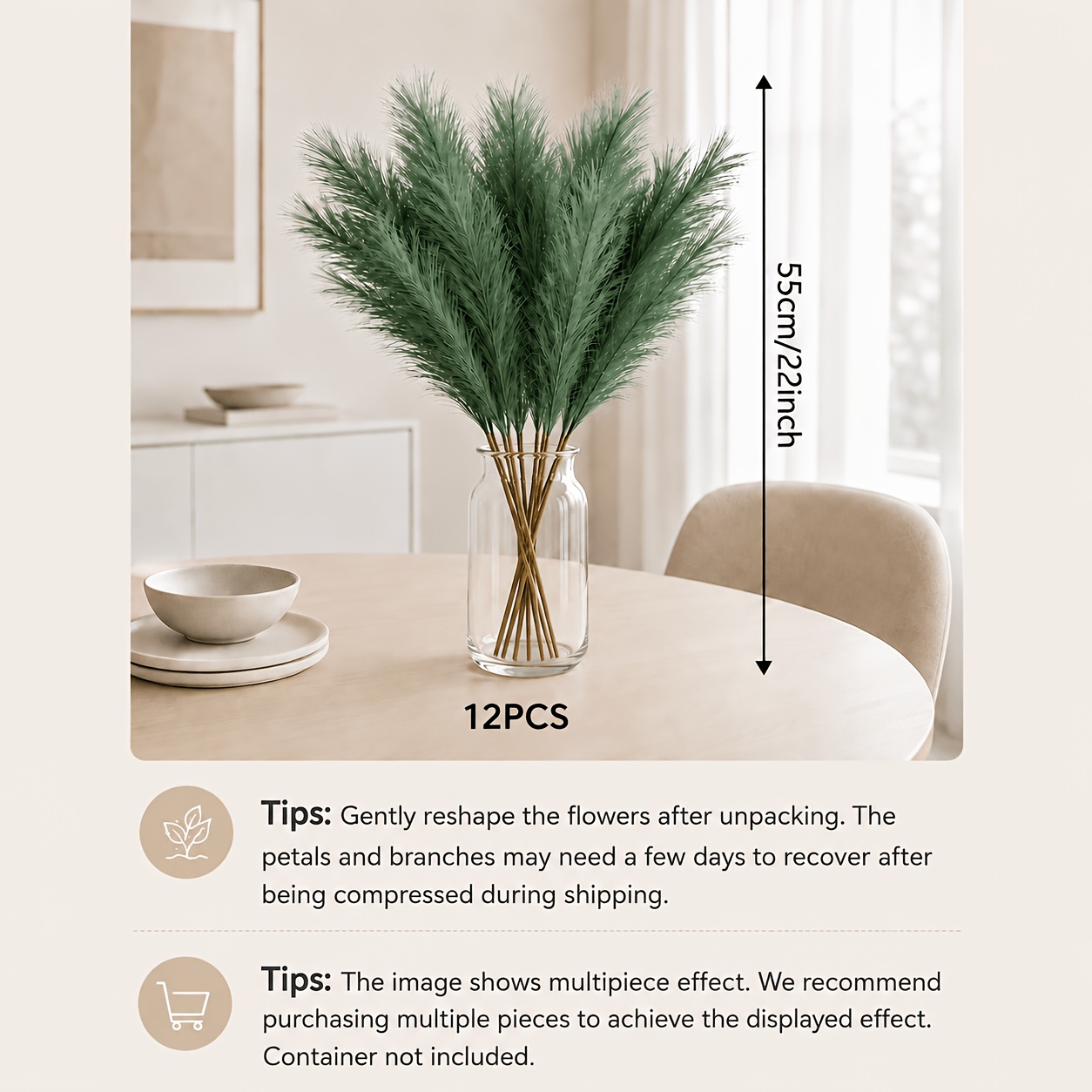 TEMU 12 pezzi di di di canna verde soffice artificiale, bouquet di di per vaso, decorazioni moderne per la casa, centrotavola, decorazione per