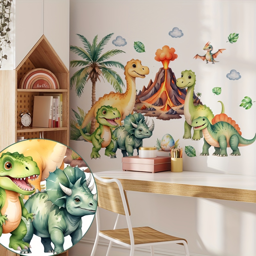 Dinosaur Coconut Tree Volcano Theme Wall Sticker Suitable For Bedroom Living Room Sofa Background Wall Decoration