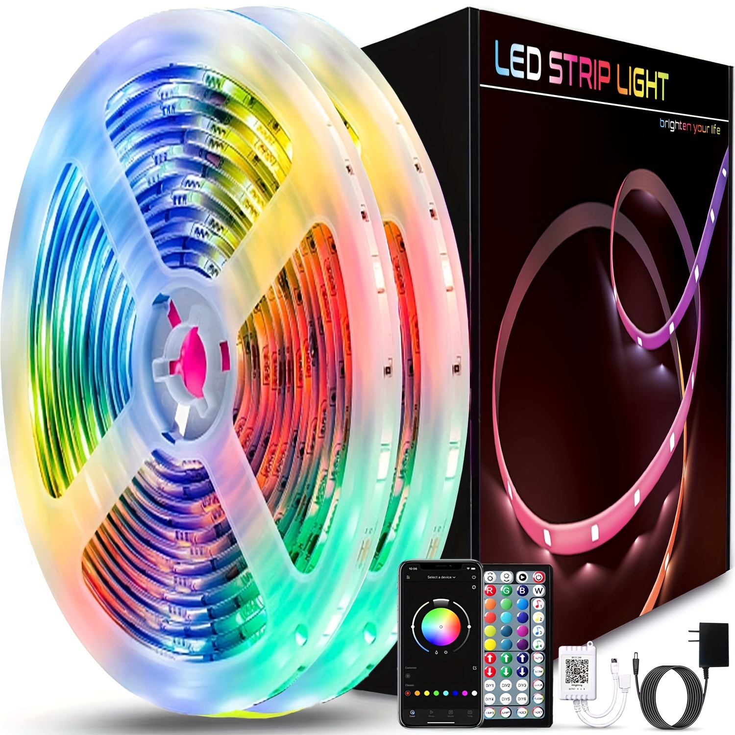 Leeleberd Led Lights for Bedroom 100 ft (2 Rolls of 50ft) Music Sync Color  Changing RGB Led Strip Lights with Remote App Control Bluetooth Led Strip