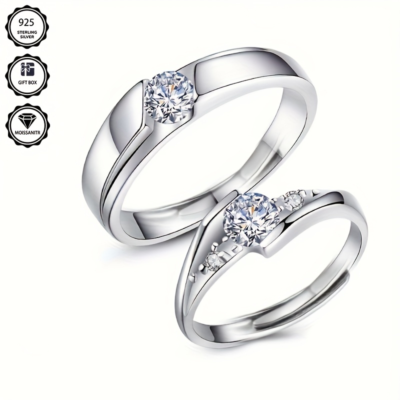 TEMU 925 Sterling Silver 0.5 Carat Couple Rings, Total Weight Of The Product (3.04g) And (3.36g). Perfect For Proposal, Engagement, Wedding,