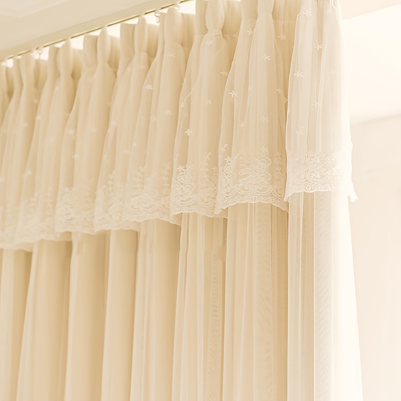 2024 New Easy Light Luxury French Cream Bedroom Room Ins Wind French Window Window Shade Decorative Yarn Curtain Fabric Double Finished Curtains 2pcs