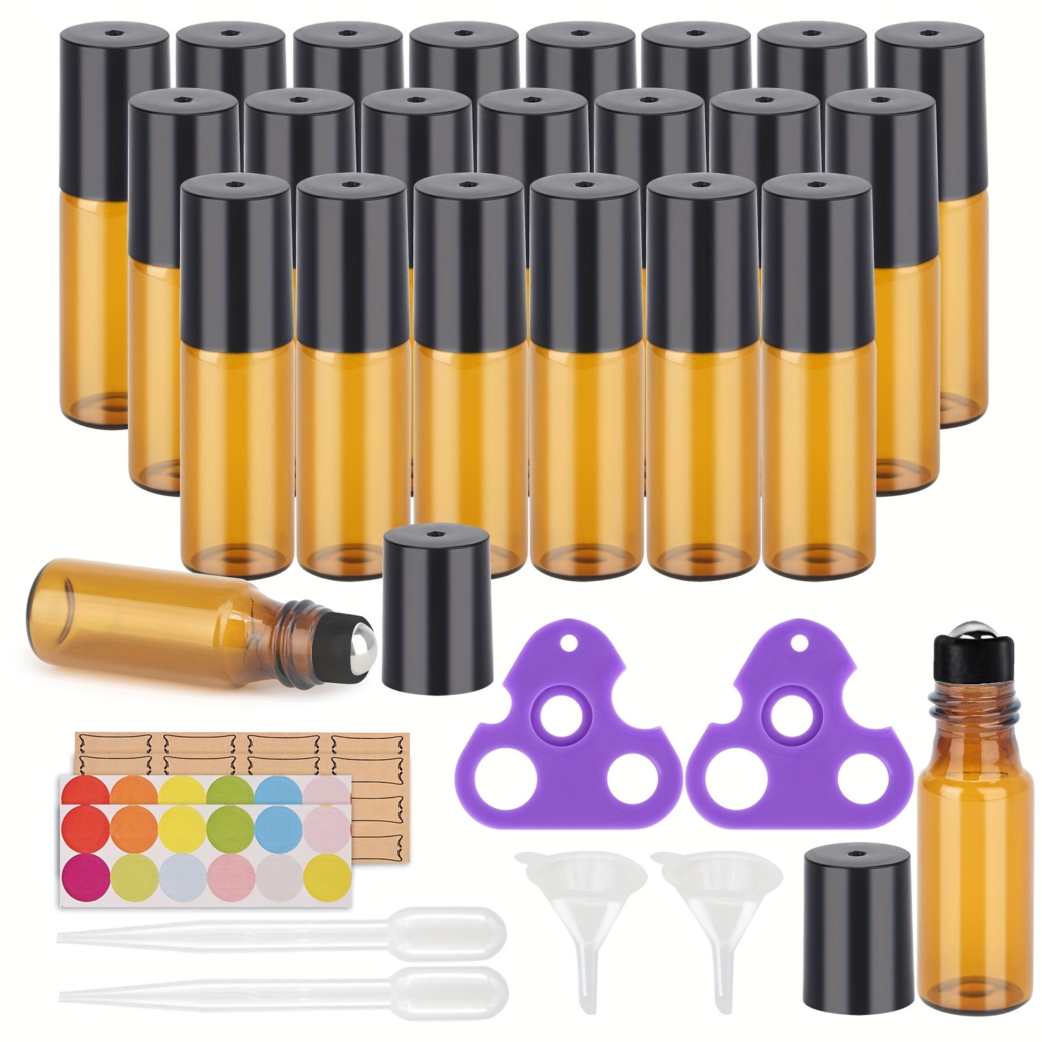 

Pack Portable Mini Refillable Perfume Roller Bottles 5ml/10ml Amber Scented Vials, Glass, Plastic, Metal Round Shape, Hand Wash Only, Unscented - Travel Size Essential Oil Containers