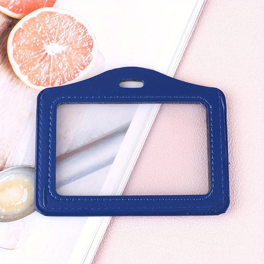 1pc Chic Blue Dual-sided Holder - Stylish & Office Accessory For Id, Bus, And Meal Cards With Handle, Travel Pass Storage||durable Id Case, Cute Id Card Holder