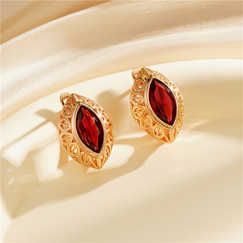 

[1 -shaped ] -shaped , 14k Plated Copper Synthetic Zirconia, Luxurious Red , For And