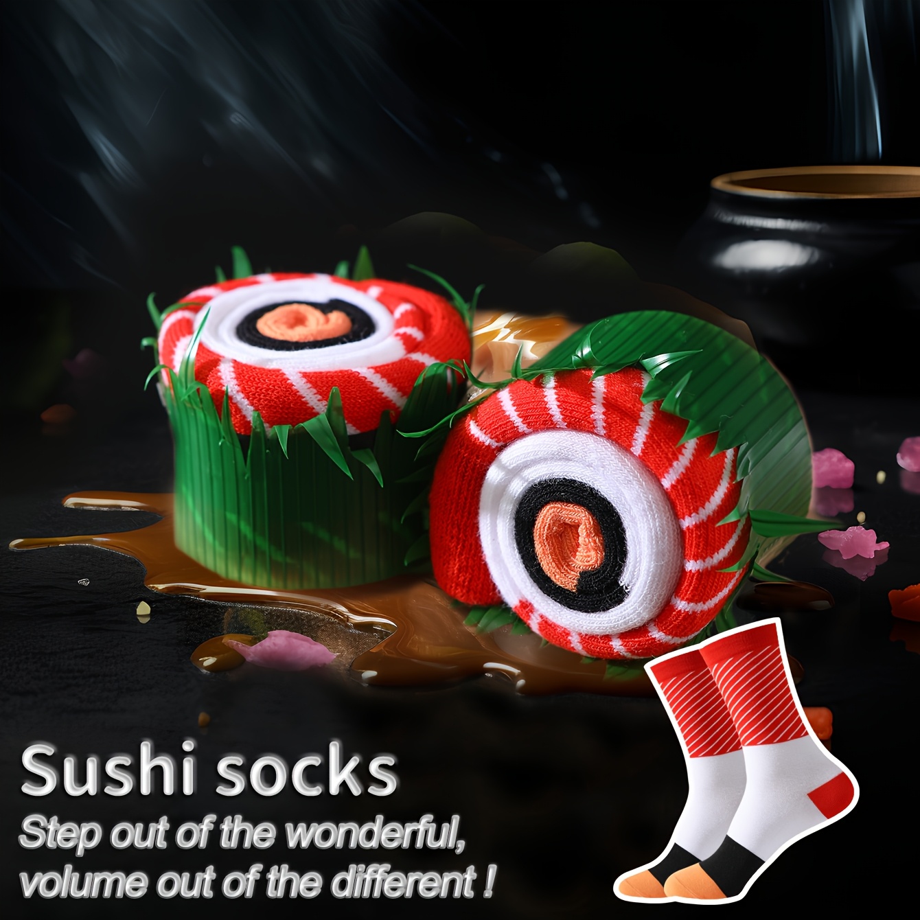 TEMU Un di calzini da donna a met� polpaccio con divertenti e colorati motivi di sushi al salmone, confezionati in una elegante confezione regalo.