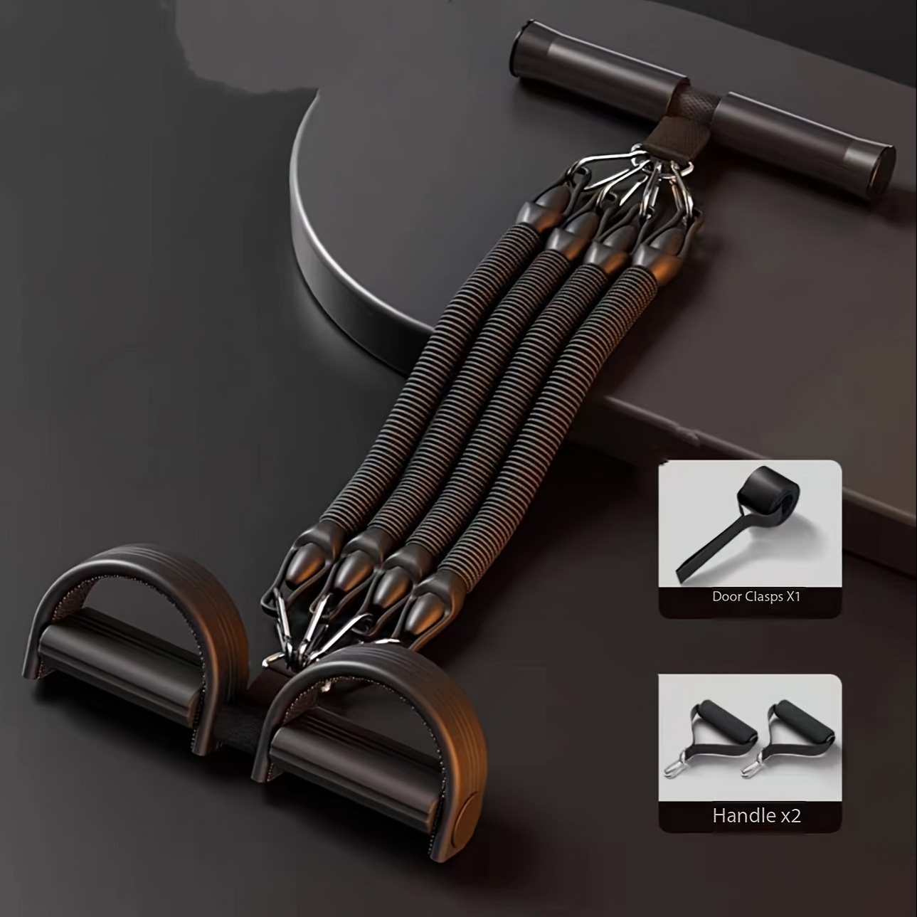 Image of 1pc Adjustable Resistance Tension Rope, Fitness Pull Rope With Pedal And Handle, Suitable For Sit Up, Fitness Training
