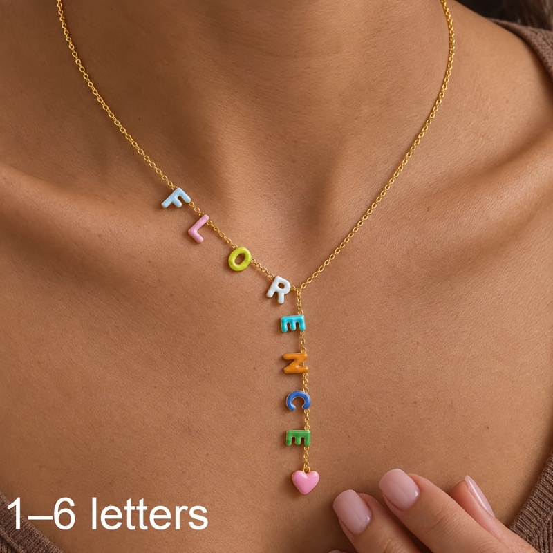 TEMU Personalized Colorful Enamel Letter Y-drop Necklace Stylish Stainless Steel "dopamine-style" Jewelry. Elegant And Suitable For Parties And