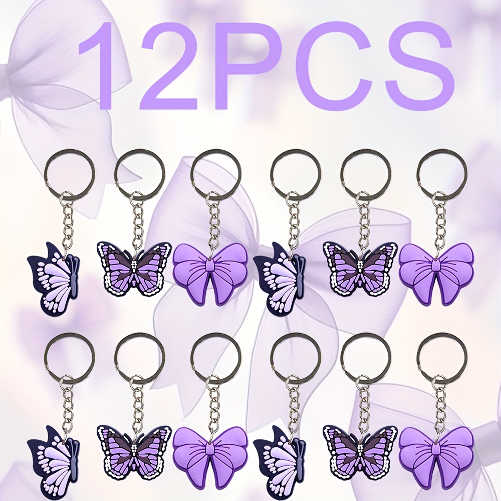 E-shop 12 Stück Lila Schmetterling Schlüsselanhänger Taschencharm, Perfektes Partygeschenk für Frauen, Ideales Geburtstagsgeschenk