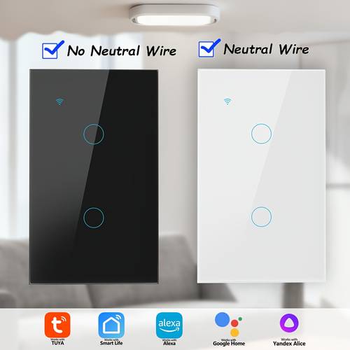 imagen del artículo de pared inteligente wifi táctil para 1/2/3/4 módulos, estándar estadounidense, /, panel de lujo de vidrio templado, control por app, control por voz, alexa, google home, 100-240v, debe estar al , /