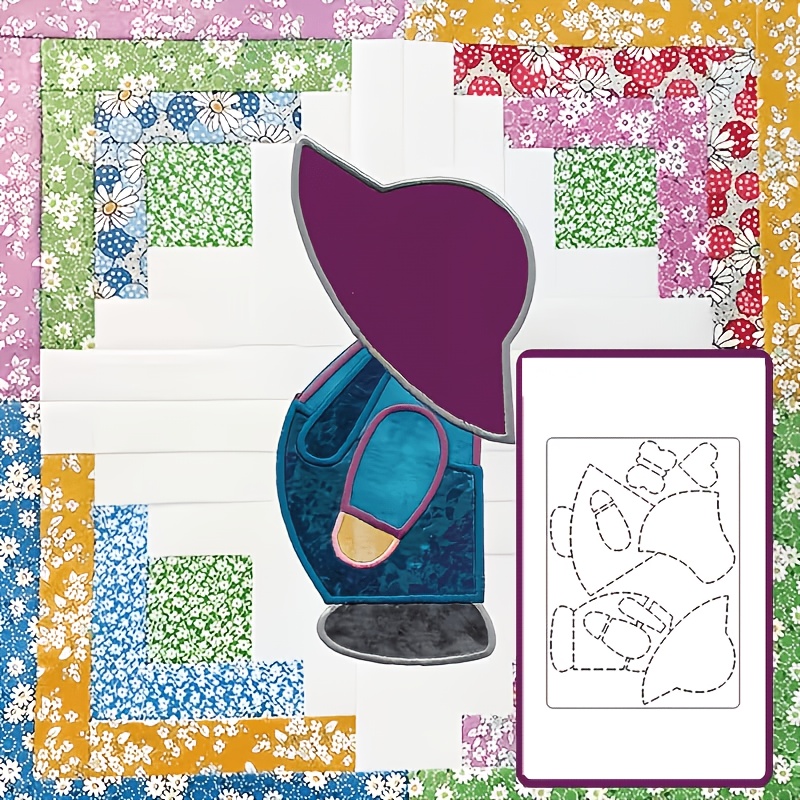TEMU Pochoir de couture PET avec motif de patchwork d'enfant portant un chapeau, convient pour la literie, les taies d'oreiller, les vêtements, la