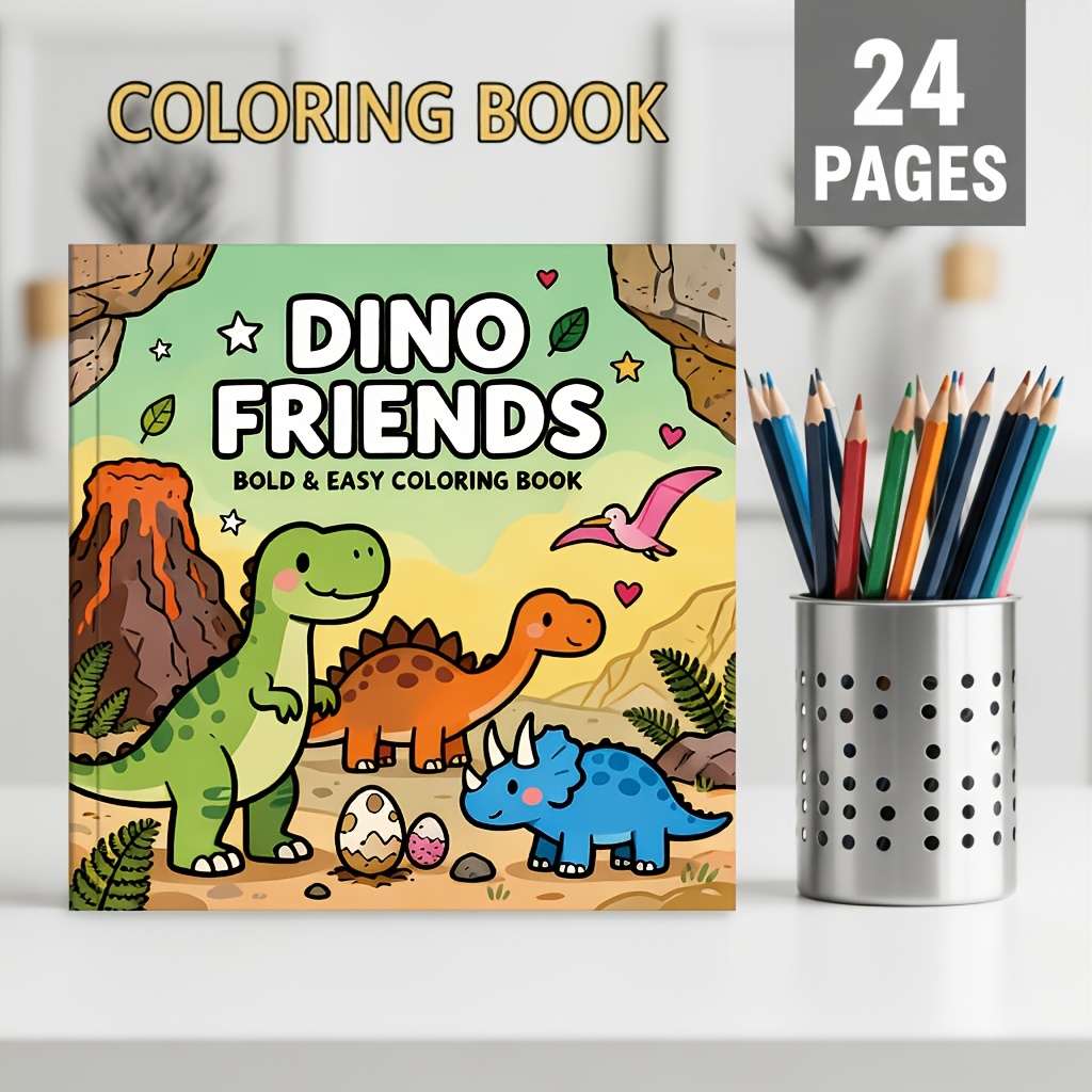 TEMU Livre de coloriage dinosaures, design sur le thème des dinosaures et du monde préhistorique, 24 pages, papier épais de 120G, arbre d'art
