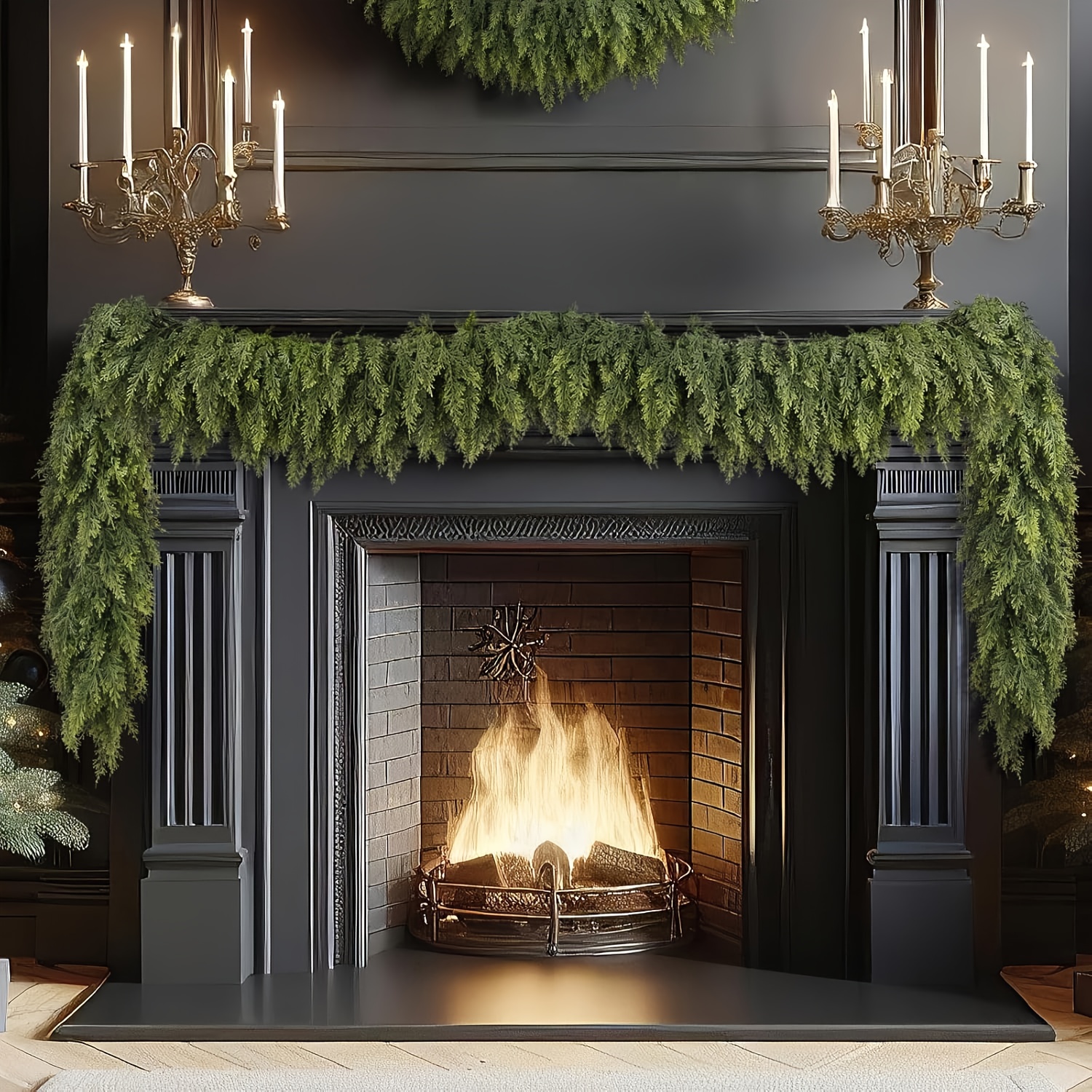 guirnalda artificial de   y   de 180 cm - densidad   verde de     para chimenea, decoración   para fiestas navideñas, halloween,  , hanukkah, acción de  , sin contenedor incluido, decoración de chimenea |   natural | hojas de plástico, decoraciones de chimenea Detalles del producto 4