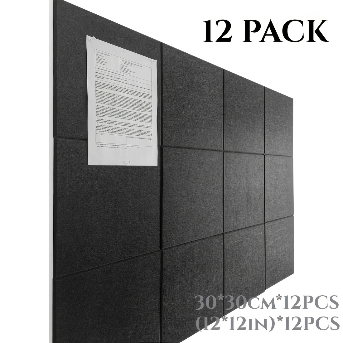 Image of Large Bulletin Board - 12-pack Felt Wall Tiles With Safe Removable Adhesive Tabs, Cork Boards For Walls Office Cork Board Pin Board 47"x35" (120 X 90 Cm)