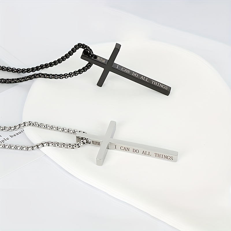 1pc stainless steel cross pendant necklace fashion necklace for boys easter gift details 0