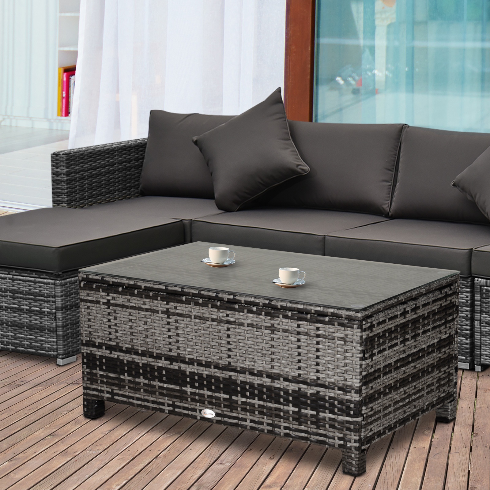     table patio hand woven side table mixed grey