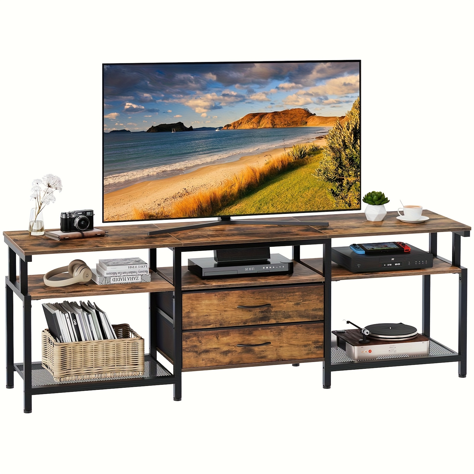 Classic Cabinet, Suitable For 75-inch Tvs, Low Tv Table, Tv Stand With Storage Space, Equipped With 2 Non-woven Drawers, Suitable For Living Rooms And Bedrooms, -