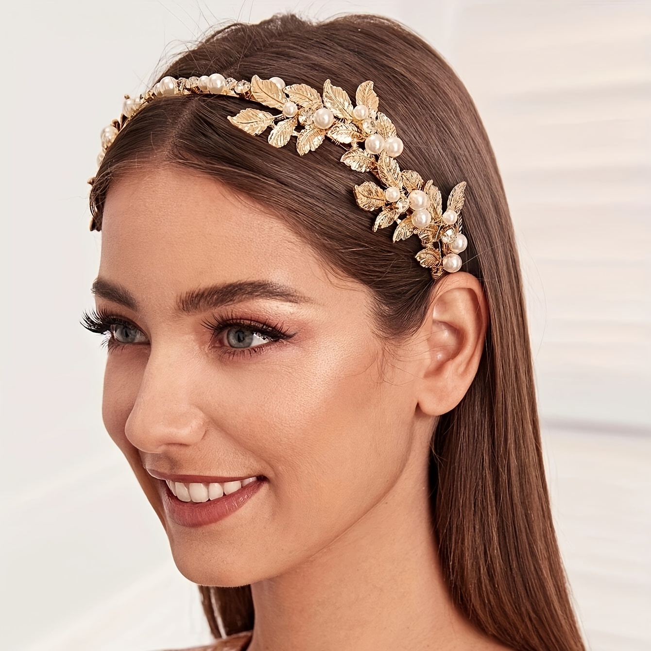 

1pc Baroque Style Faux Pearl Sparkling Rhinestone Leaf Decorative Head Band Elegant Hair Hoop Vintage Hair Accessories For Women And Daily Uses