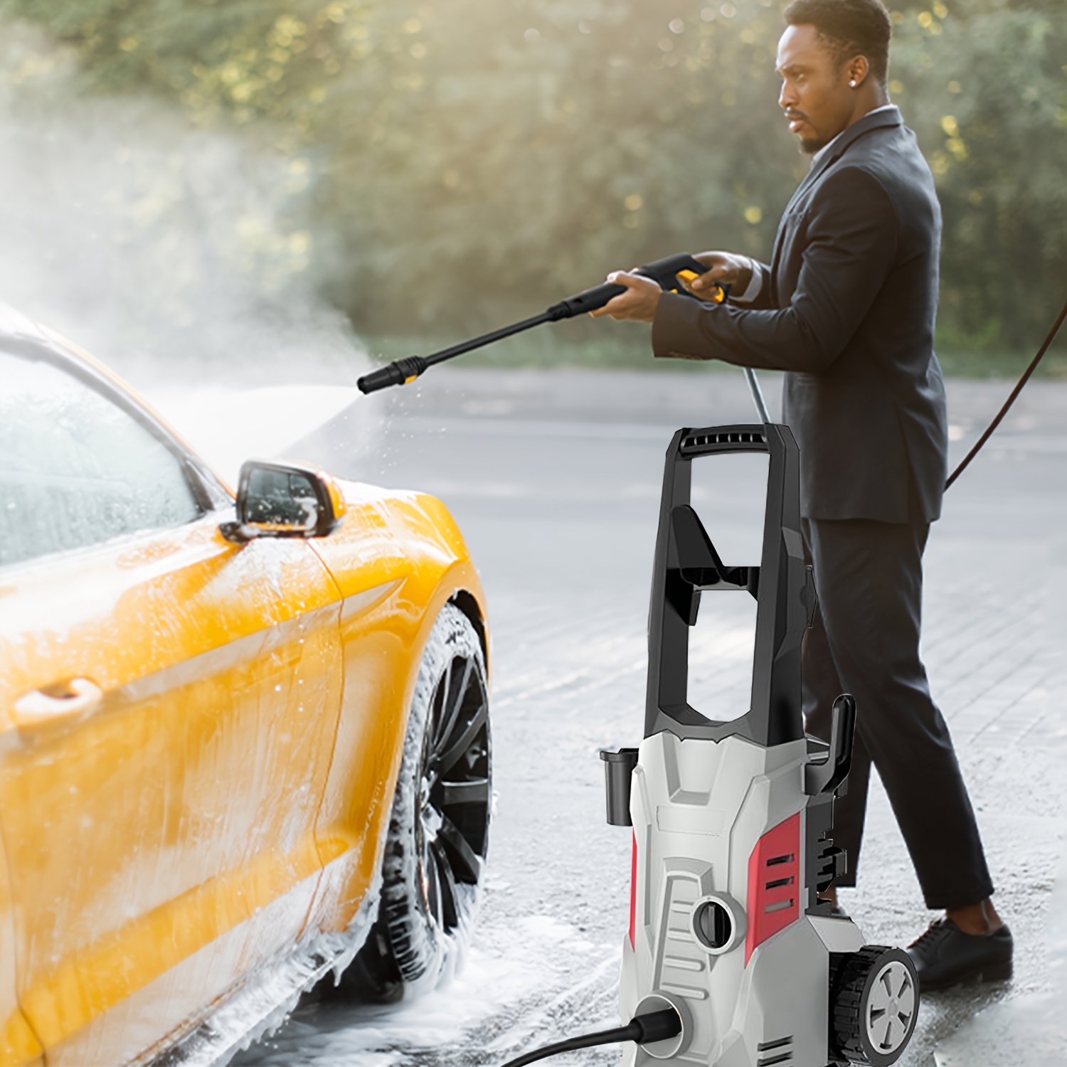 electric pressure washer 2030 psi max 1 76 gpm power washer with hose hook ipx5 car wash machine with gimbaled nozzles foam cannon for cars patios and floor cleaning details 1