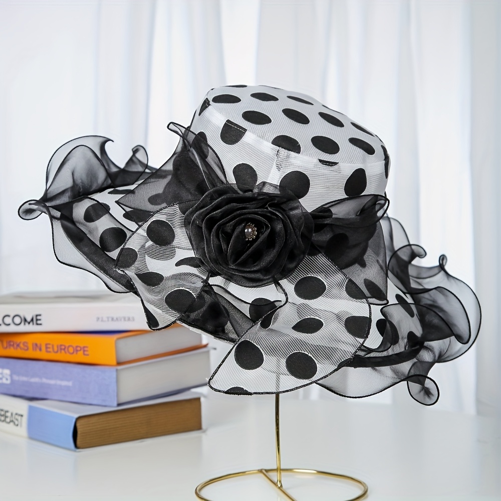 elegant womens wide brim sun hat breathable organza polka - Temu display picture 2
