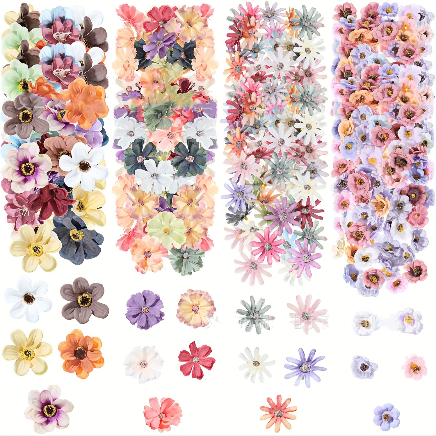 

Random Mixed Color Artificial Flower Set With 120pcs, Featuring 4 Styles Of Chrysanthemums And Plum For Diy Headpieces, Wreath Accessories, Christmas Home Decor, And Wedding Decorations.