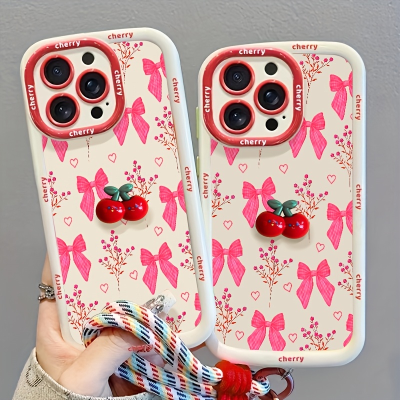phone case bow flower suitable for   iphone 17 pro max 16plus 15 14 13 12 11 series lanyard phone case cute cartoon   additions handy womens creative soft protective cover with hanging rope for christmas gifts for girlfriend