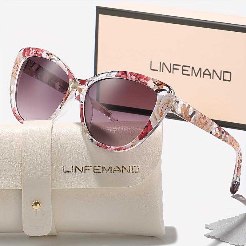 

Linfemand Flower Cat Eye Fashion Glasses Women Fashion Shades Eyeglasses For Beach Sunshade Party Club Wear Holiday Gift