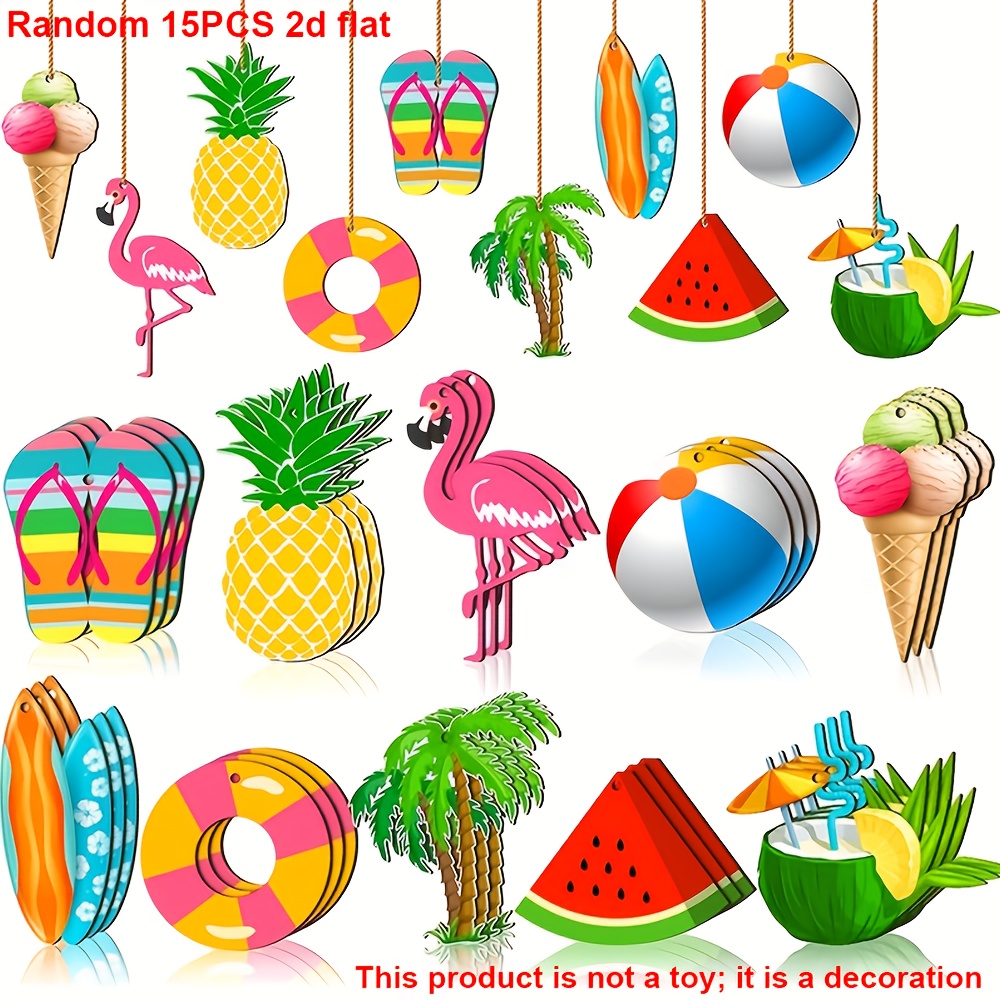 E-shop 2D-Flach, 15-teiliges Sommer-Party-Banner- Wimpelketten-Set aus Holz mit Flamingo- Ananas-Motiv, zufällige Kombination von Elementen wie