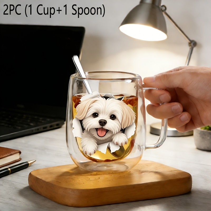 TEMU 2 pezzi (1 in vetro + 1 cucchiaio), riutilizzabile in borosilicato a parete isolata con , da caff癡 di grande capacit� per bevande e fredde per e