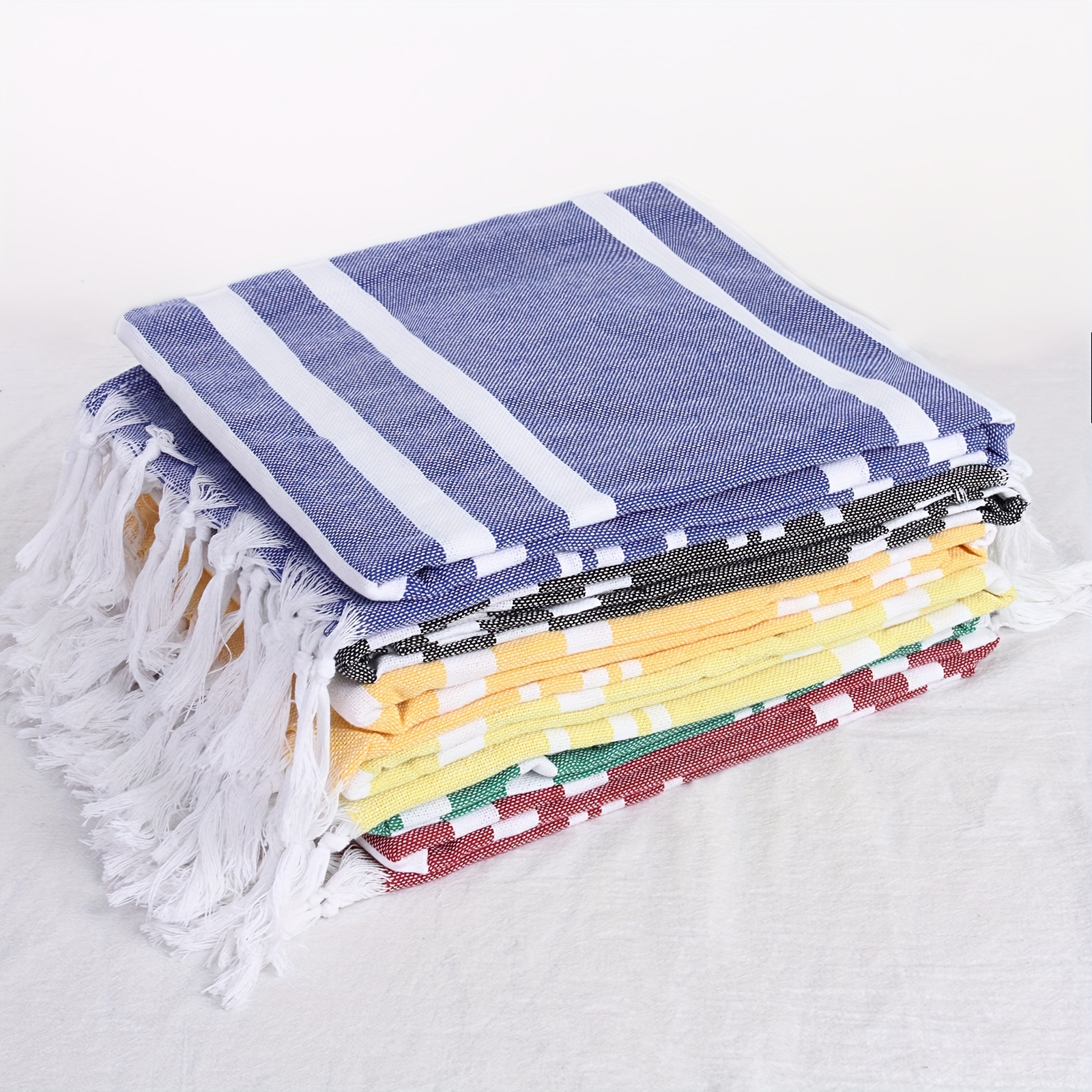 Image of 6pcs Random Color Beach Towels, Travel Towel, 71 X 39 Inches, Multicolored Quick-dry Towels With Tassel, Sand-free Beach Towel Blanket Pool Towel For Swimming Pool