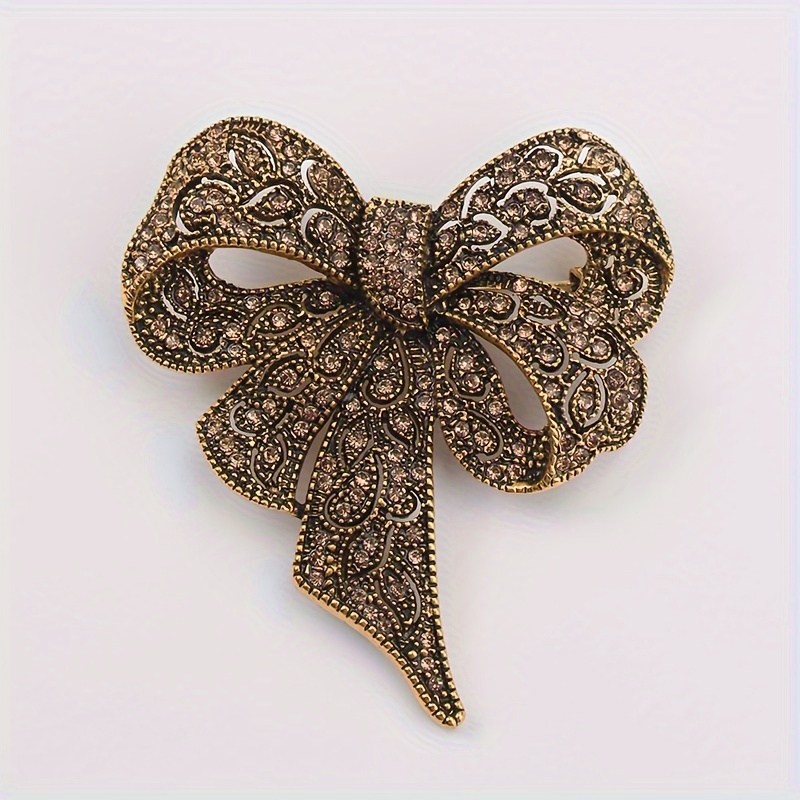 E-shop Vintage-inspirierte Schwarze Strass-Schmetterlingsbogen-Brosche - Einzigartige Unregelmäßige Form, Neuartiges Damenmode-Accessoire