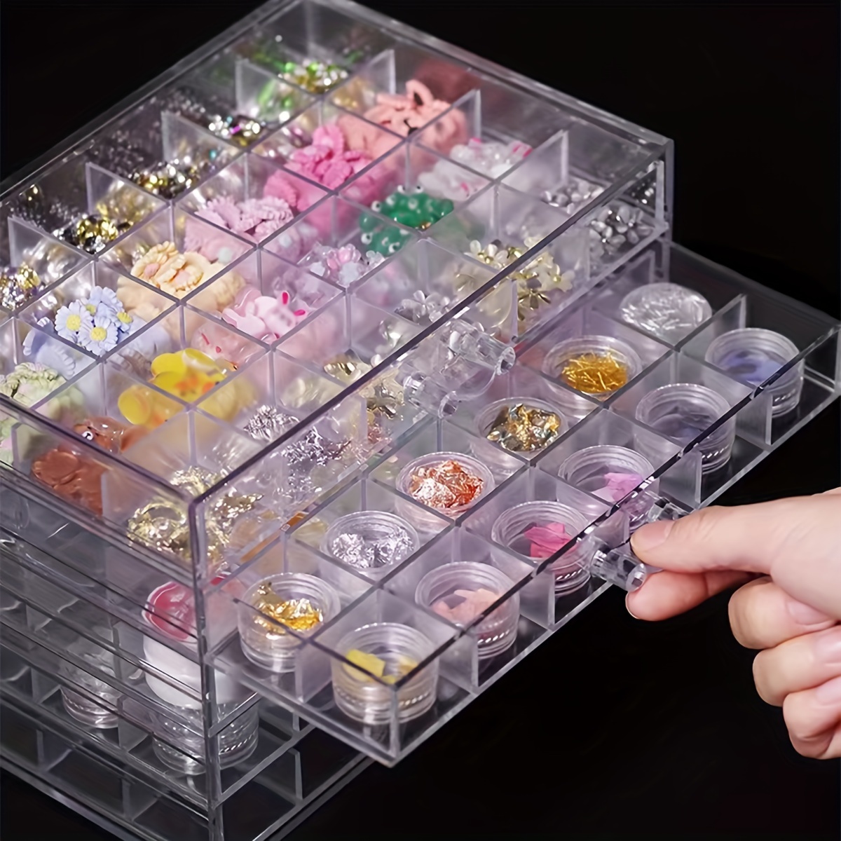 

Large 5-tier Transparent Jewelry Organizer With 120 Compartments - Detachable Drawer Design For Nail Art, Earrings, Bracelets, Necklaces & Rings - Durable Ps Material