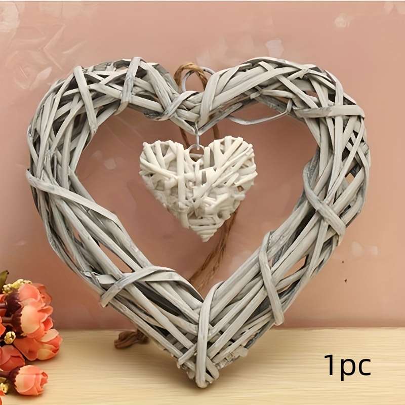 TEMU 1pc/2pcs Bohemian Wicker Heart Wreaths - Weddings & Birthdays, Includes Hanging Rope